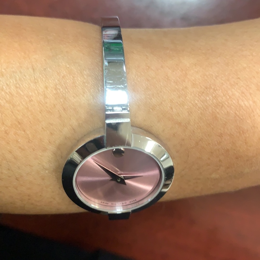 Movado Pink Dial Stainless Steel Bangle Watch - Picture 3 of 6